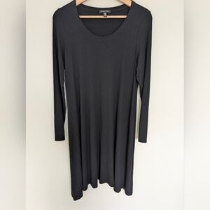 Eileen Fisher Long Sleeve Midi Dress Medium Minimalist Lagenlook Curved Hem